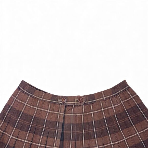 Century Of Boston Brown Plaid Pleated Skirt Dark Academia School 70s - Picture 3 of 10